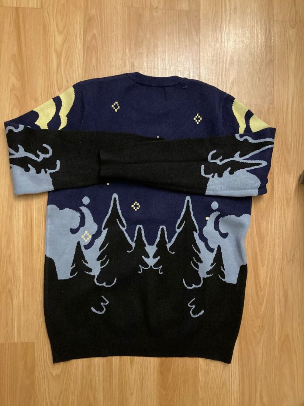 Bison Wares Midnight Forest Moon Night Sky Pattern Knit Sweater - Picture 4 of 4